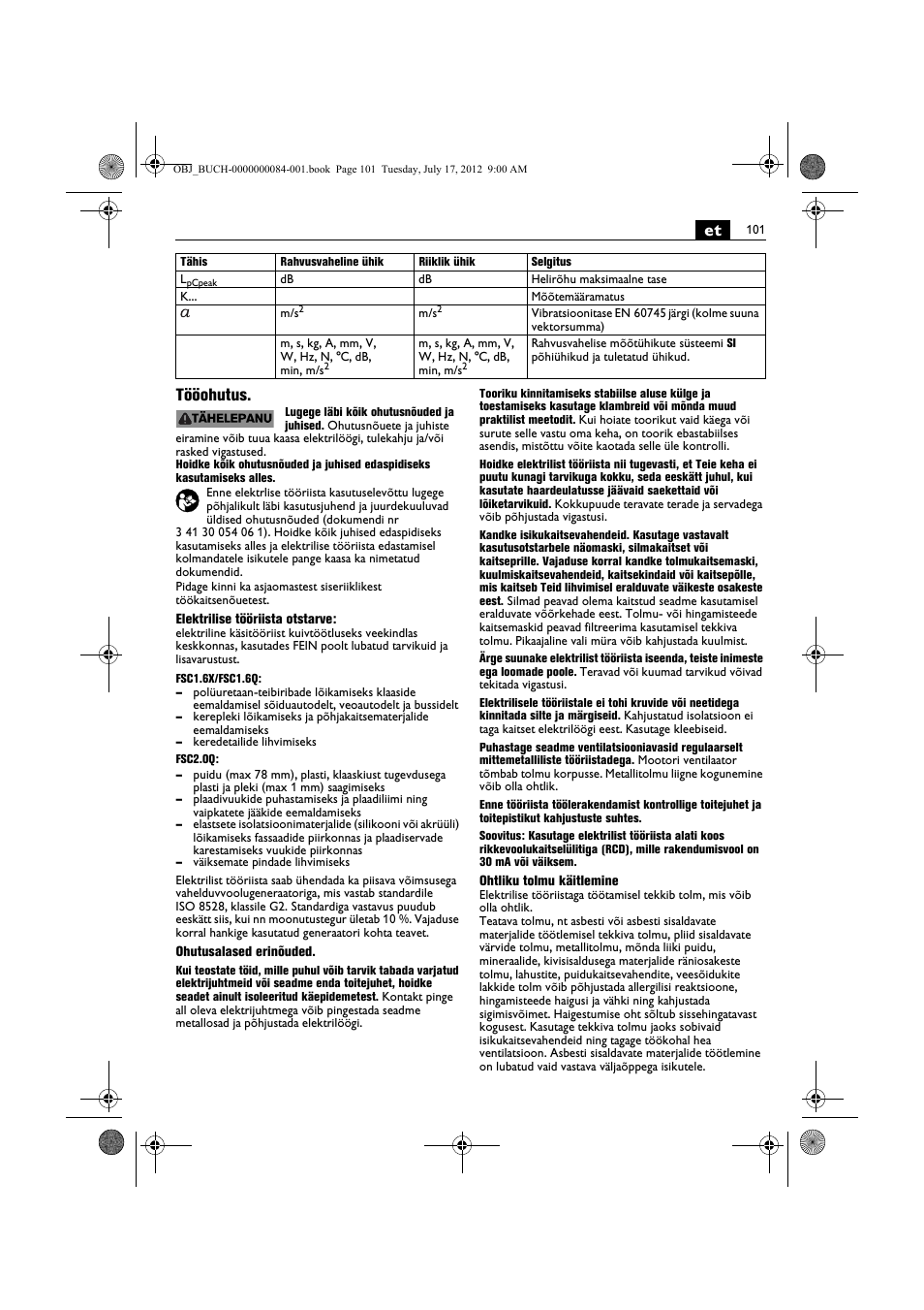 Et tööohutus | Fein FSC 1.6 User Manual | Page 101 / 134