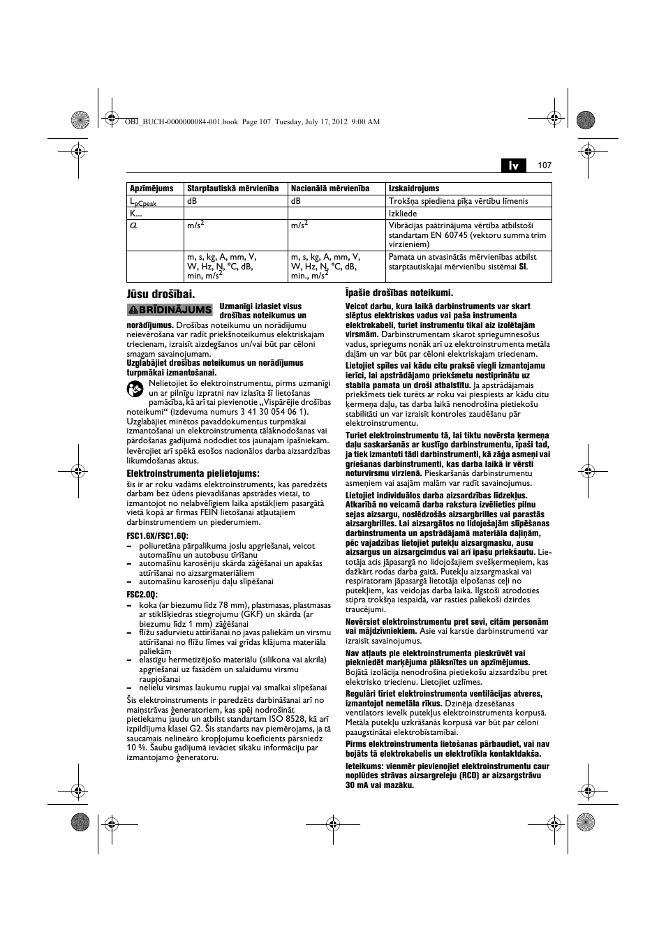 Lv jūsu drošībai | Fein FSC 1.6 User Manual | Page 107 / 134