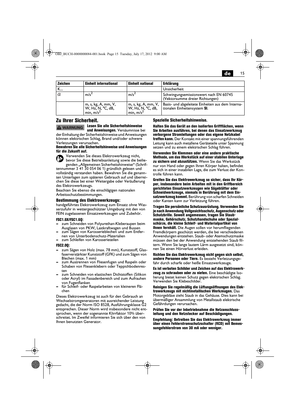 De zu ihrer sicherheit | Fein FSC 1.6 User Manual | Page 15 / 134