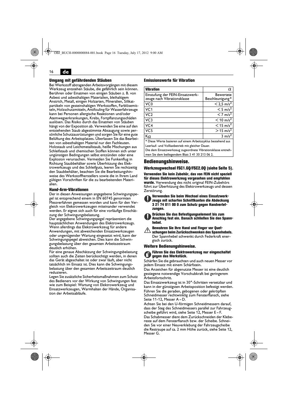 Bedienungshinweise | Fein FSC 1.6 User Manual | Page 16 / 134
