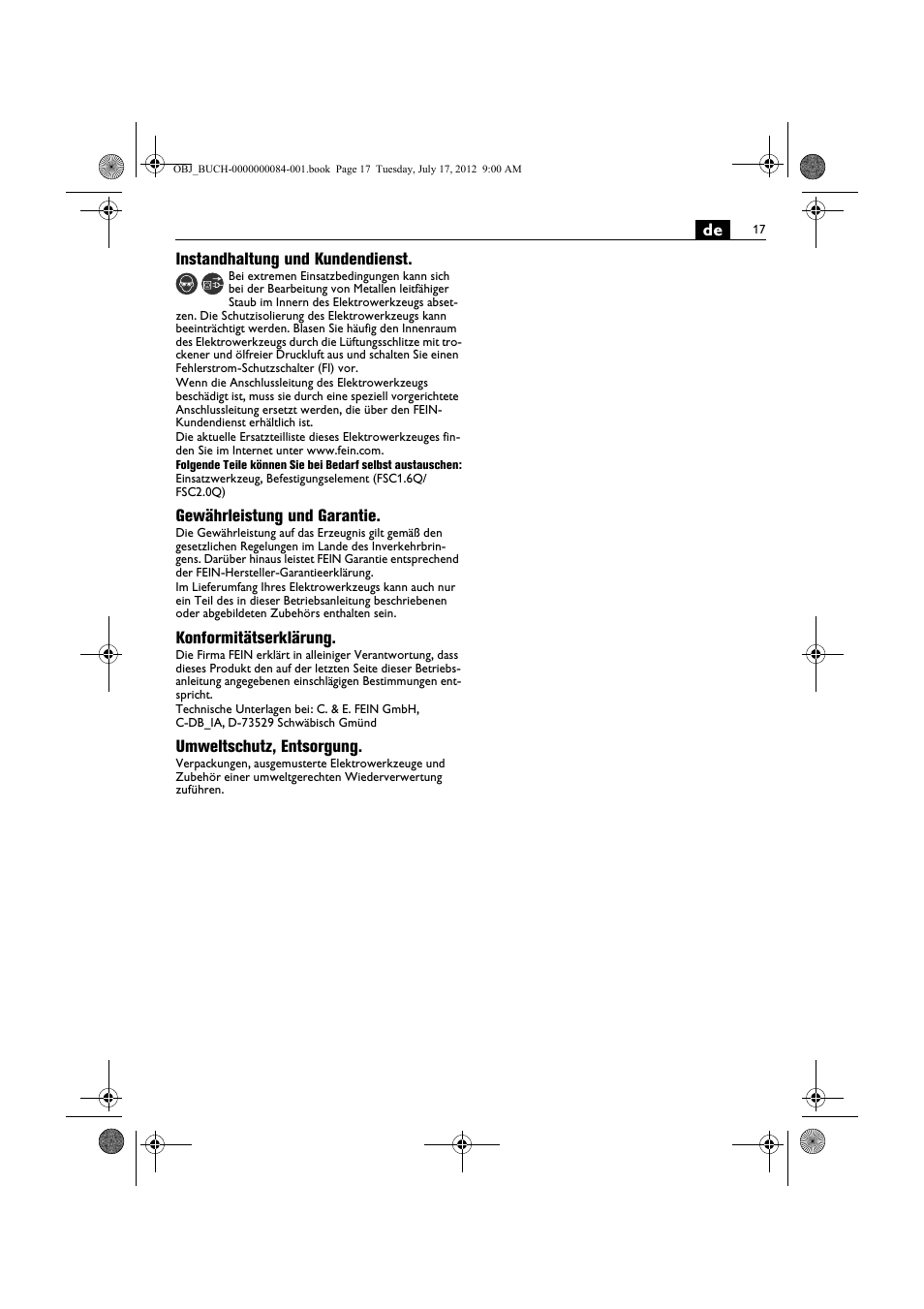 Fein FSC 1.6 User Manual | Page 17 / 134