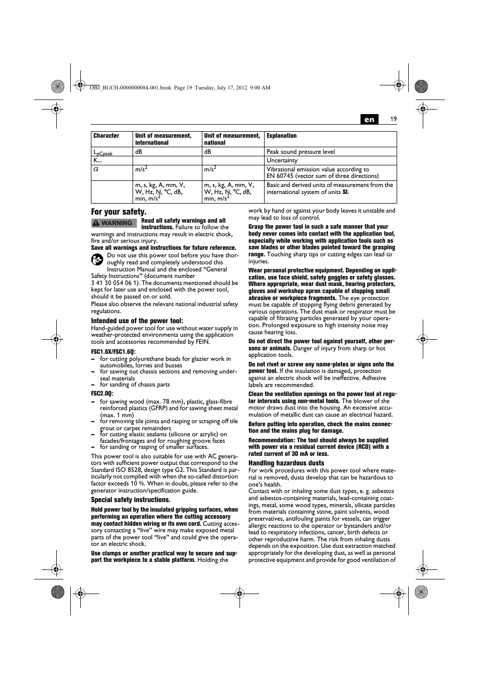 En for your safety | Fein FSC 1.6 User Manual | Page 19 / 134