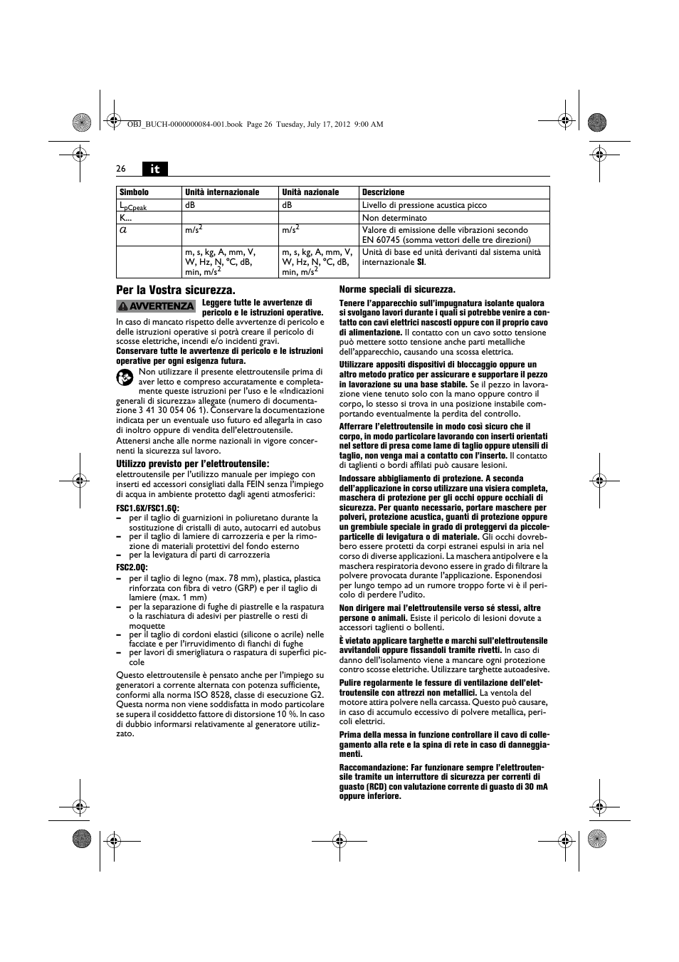 It per la vostra sicurezza | Fein FSC 1.6 User Manual | Page 26 / 134