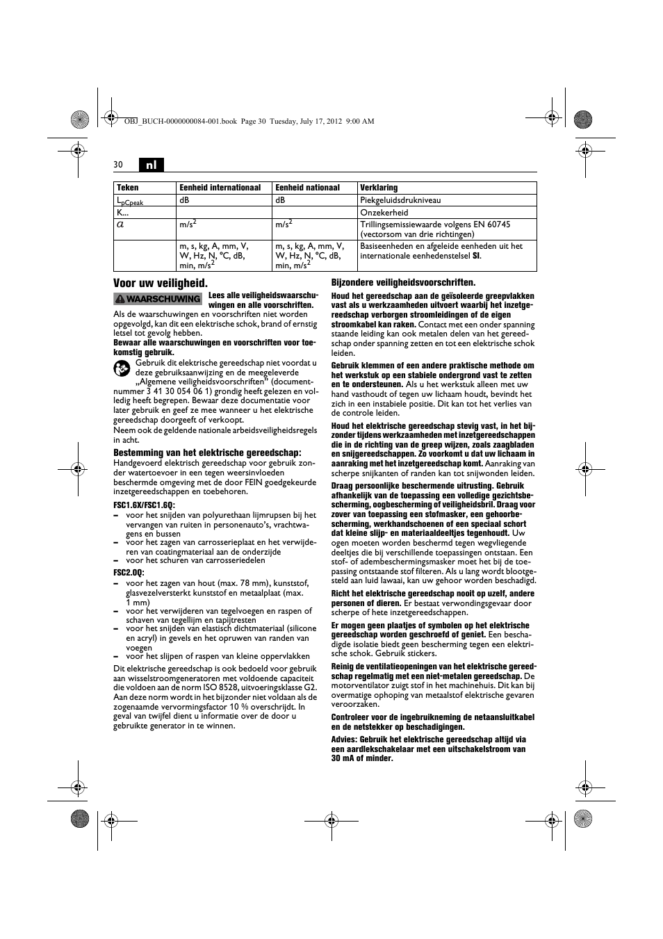 Nl voor uw veiligheid | Fein FSC 1.6 User Manual | Page 30 / 134