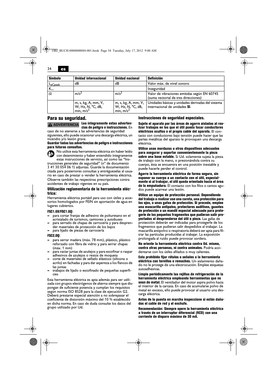 Es para su seguridad | Fein FSC 1.6 User Manual | Page 34 / 134