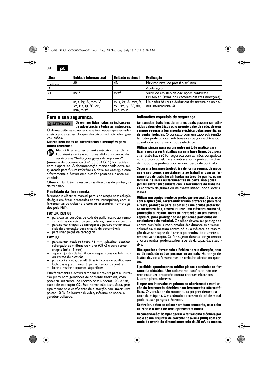 Pt para a sua segurança | Fein FSC 1.6 User Manual | Page 38 / 134