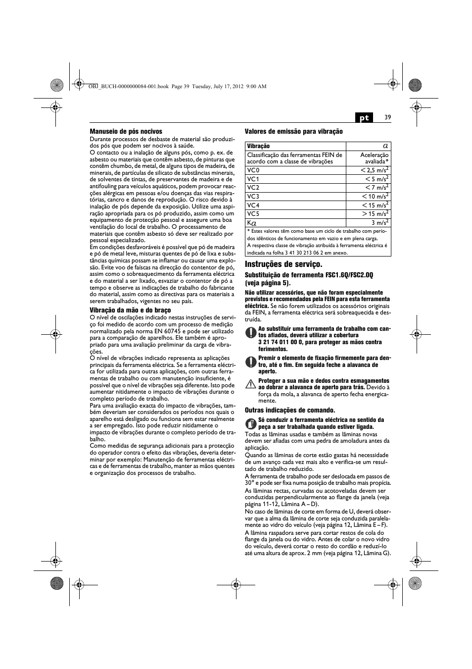 Instruções de serviço | Fein FSC 1.6 User Manual | Page 39 / 134