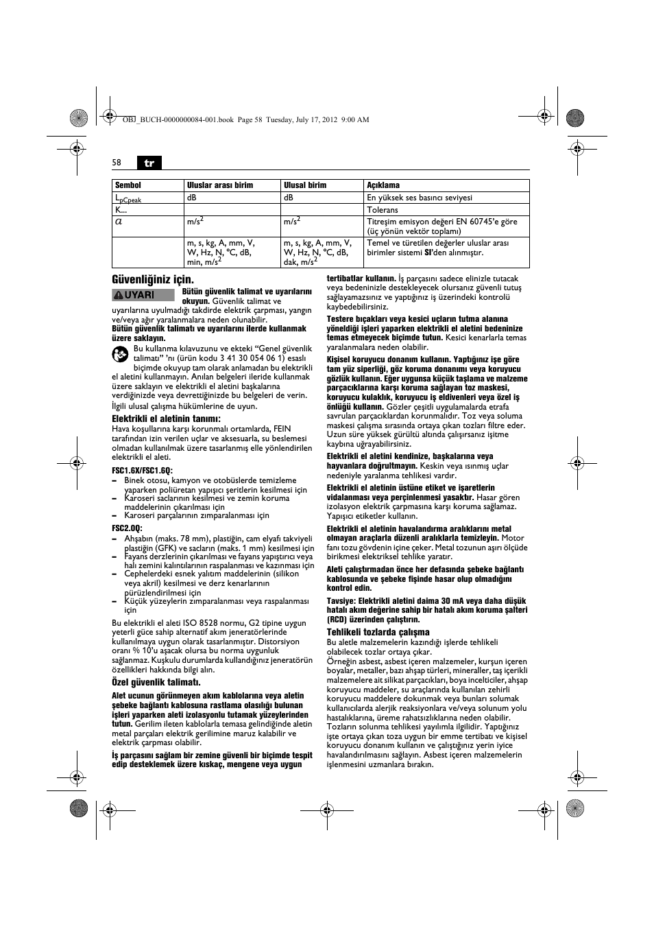 Tr güvenliğiniz için | Fein FSC 1.6 User Manual | Page 58 / 134