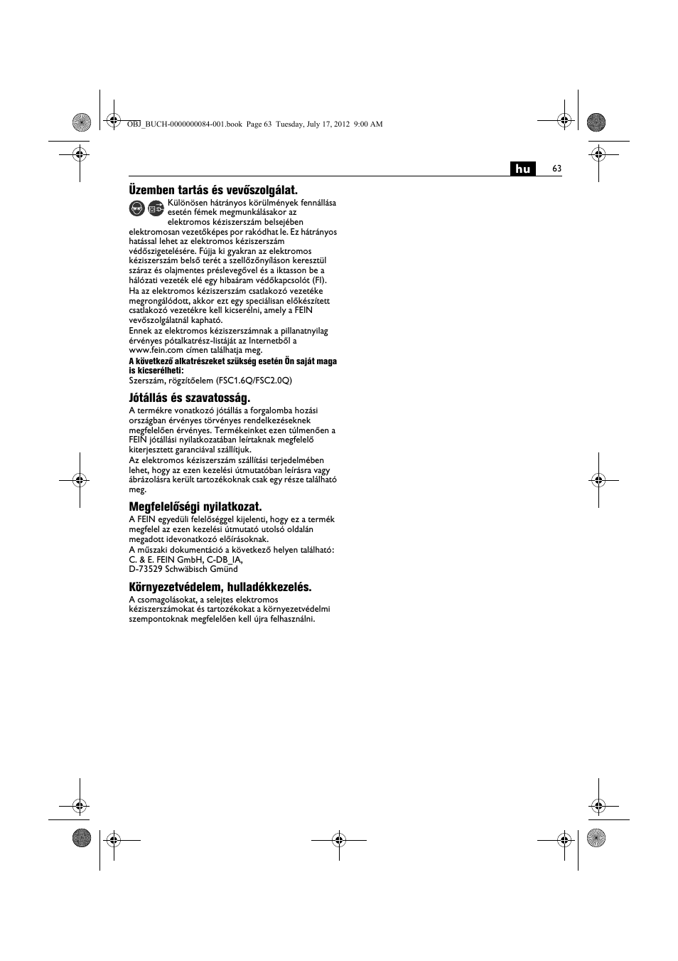 Fein FSC 1.6 User Manual | Page 63 / 134