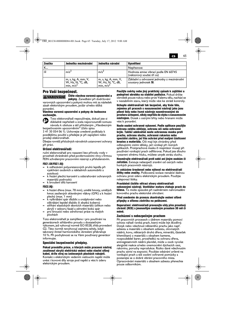 Cs pro vaši bezpečnost | Fein FSC 1.6 User Manual | Page 65 / 134