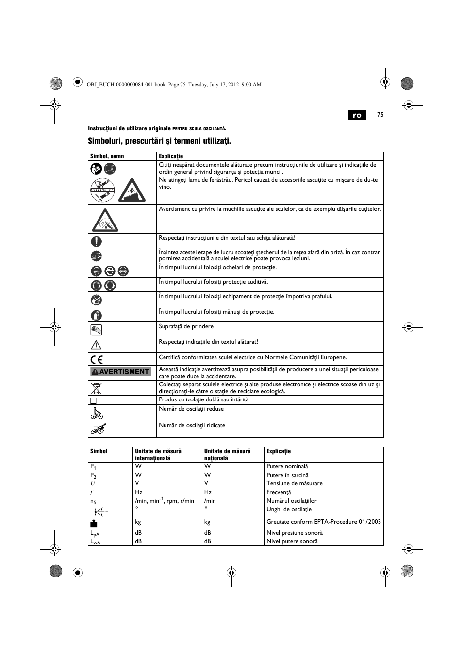 Simboluri, prescurtări şi termeni utilizaţi | Fein FSC 1.6 User Manual | Page 75 / 134