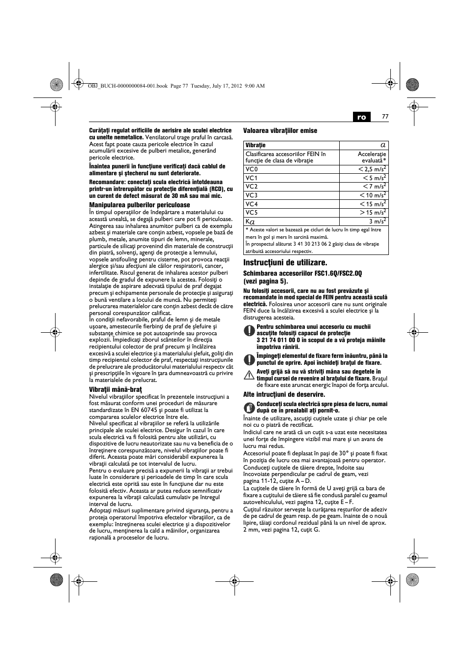 Instrucţiuni de utilizare | Fein FSC 1.6 User Manual | Page 77 / 134