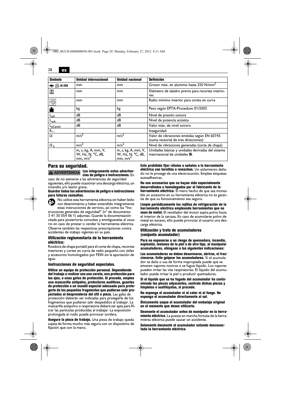 Es para su seguridad | Fein ABLK 1.6 User Manual | Page 28 / 127