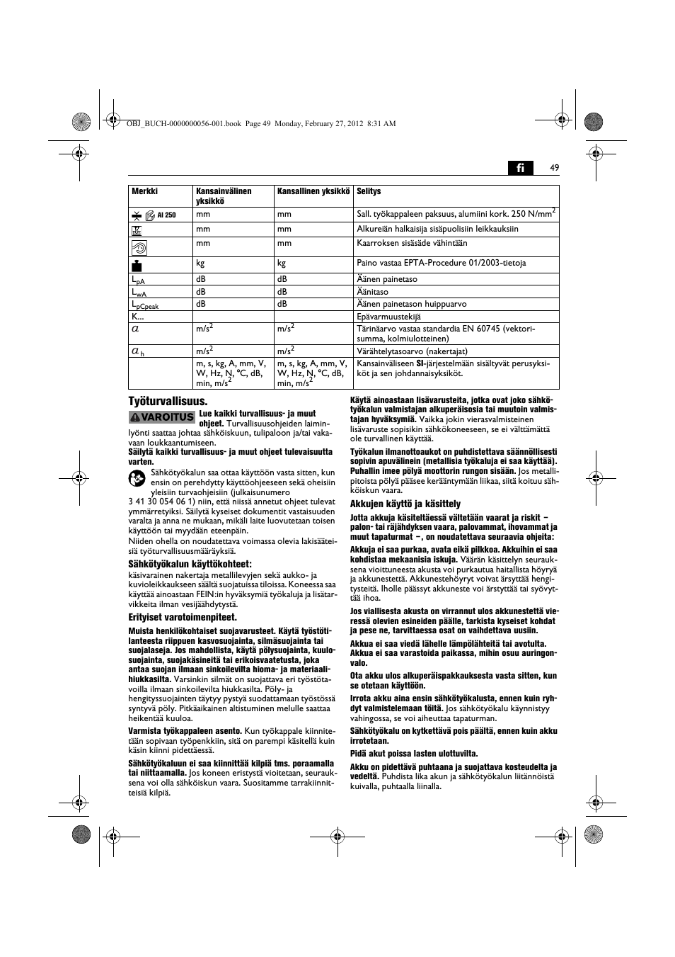 Fi työturvallisuus | Fein ABLK 1.6 User Manual | Page 49 / 127
