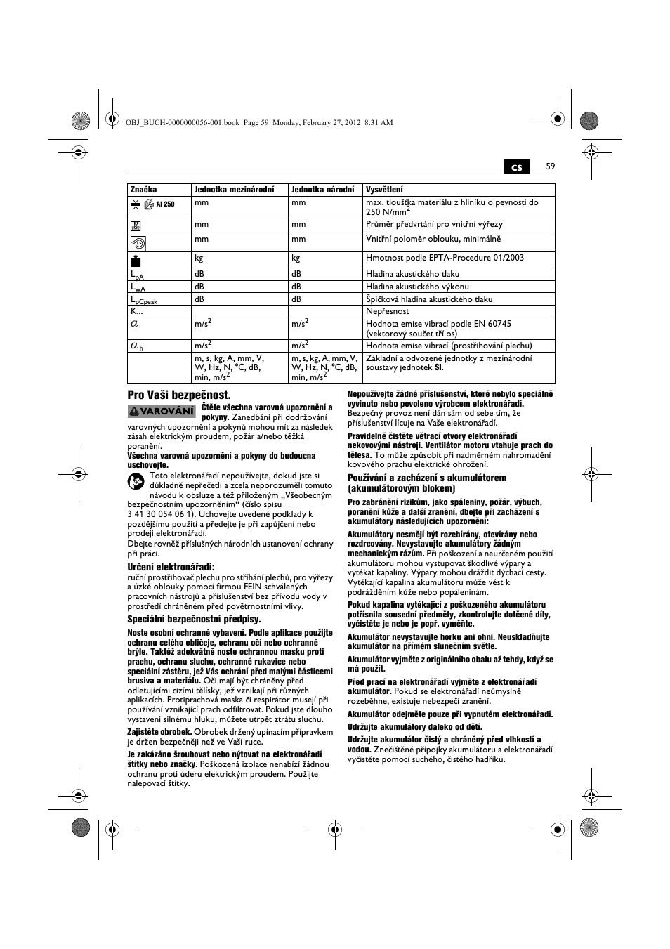 Cs pro vaši bezpečnost | Fein ABLK 1.6 User Manual | Page 59 / 127