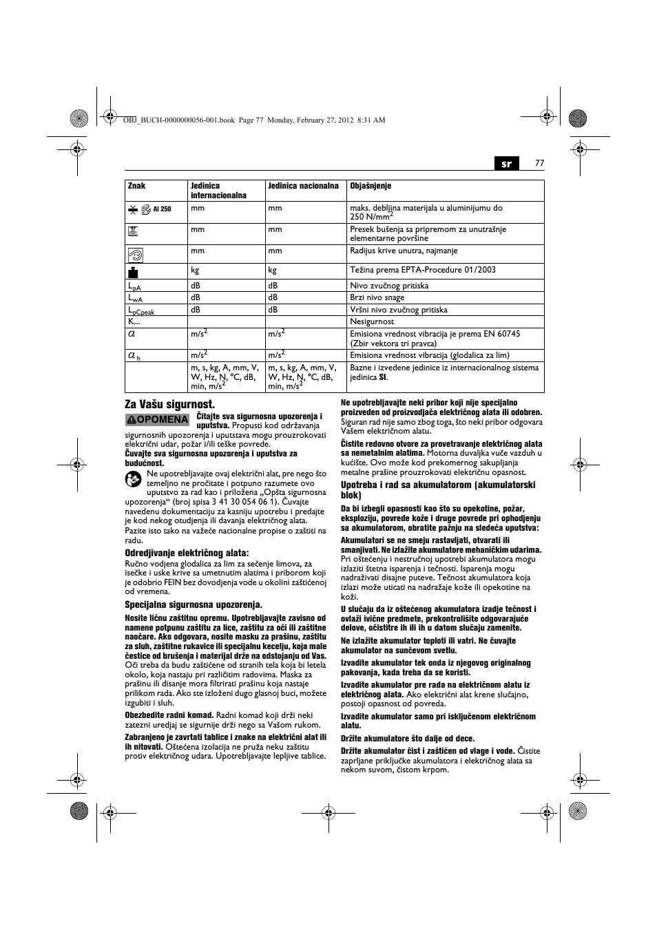 Sr za vašu sigurnost | Fein ABLK 1.6 User Manual | Page 77 / 127