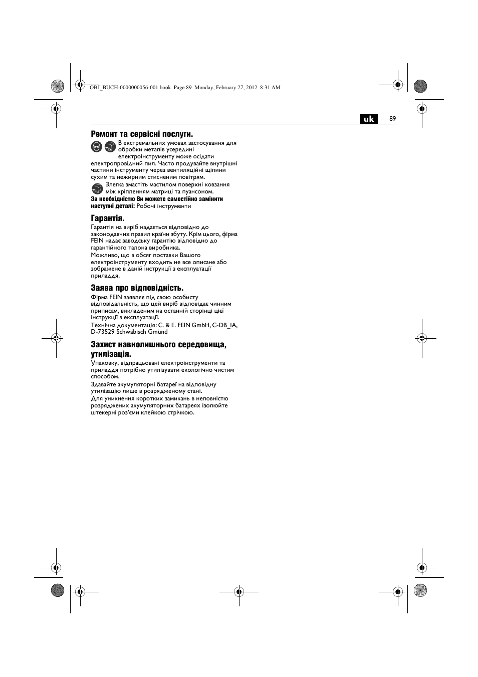 Fein ABLK 1.6 User Manual | Page 89 / 127