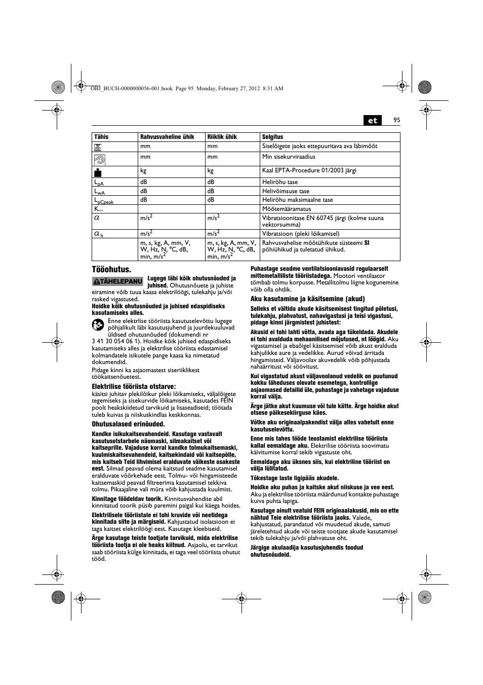 Et tööohutus | Fein ABLK 1.6 User Manual | Page 95 / 127
