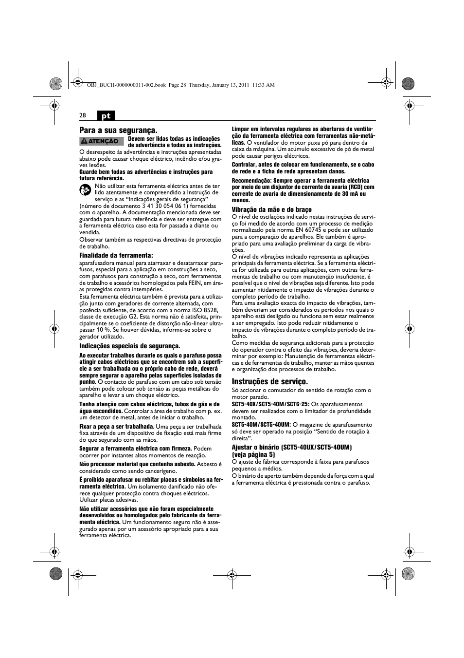 Pt para a sua segurança, Instruções de serviço | Fein SCT5-40UX User Manual | Page 28 / 105