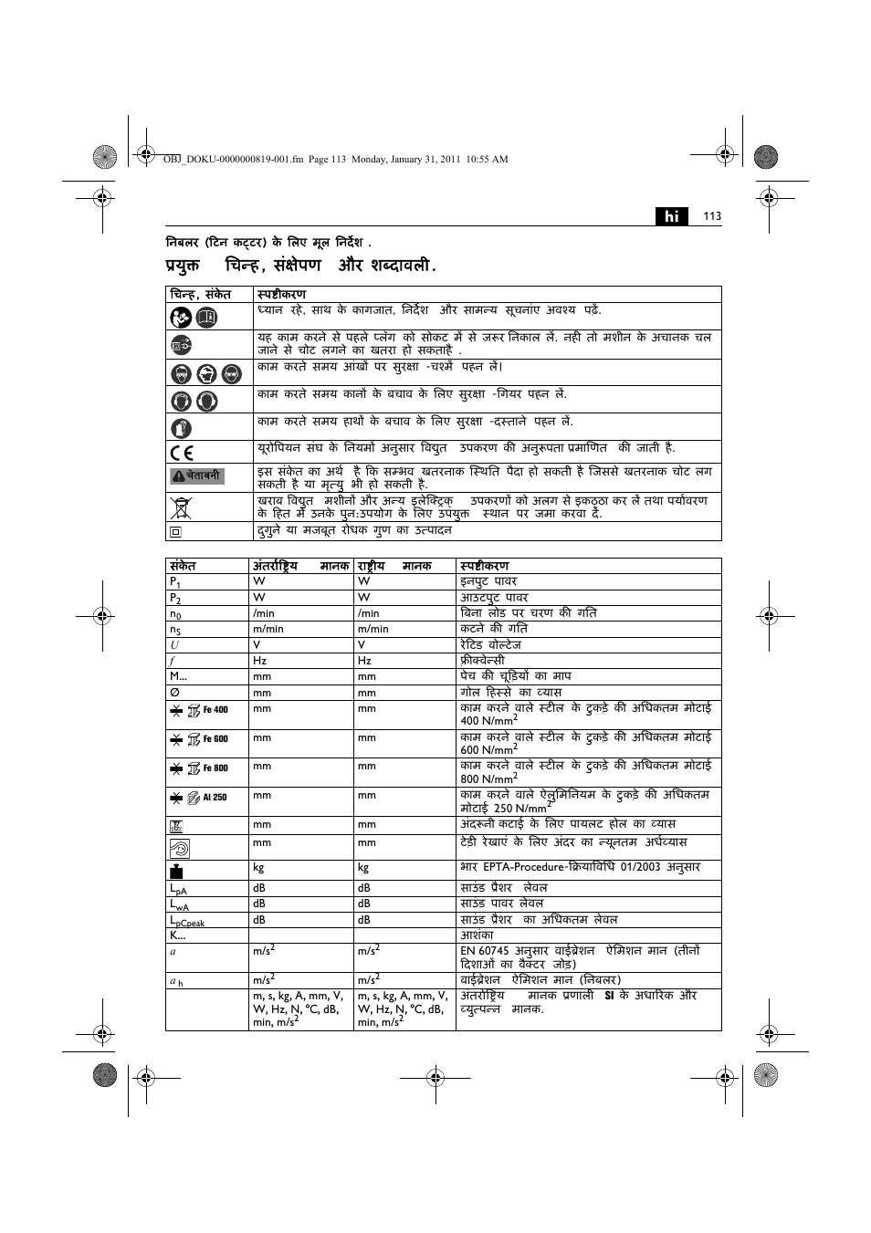 युक्त िचन्ह , संक्षेपण और शब्दावल | Fein BLK5.0 User Manual | Page 113 / 118