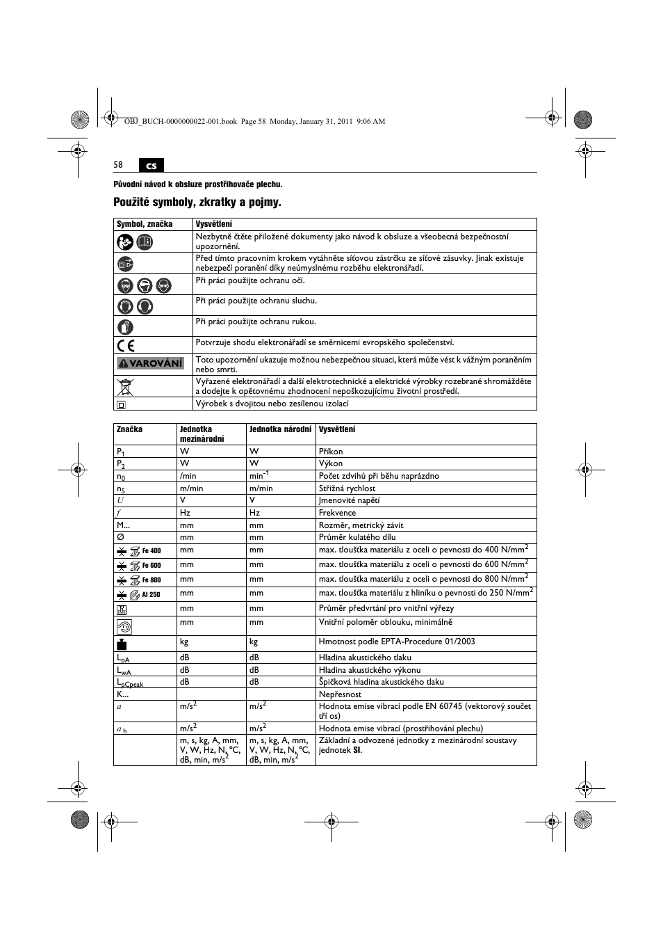 Použité symboly, zkratky a pojmy | Fein BLK5.0 User Manual | Page 58 / 118