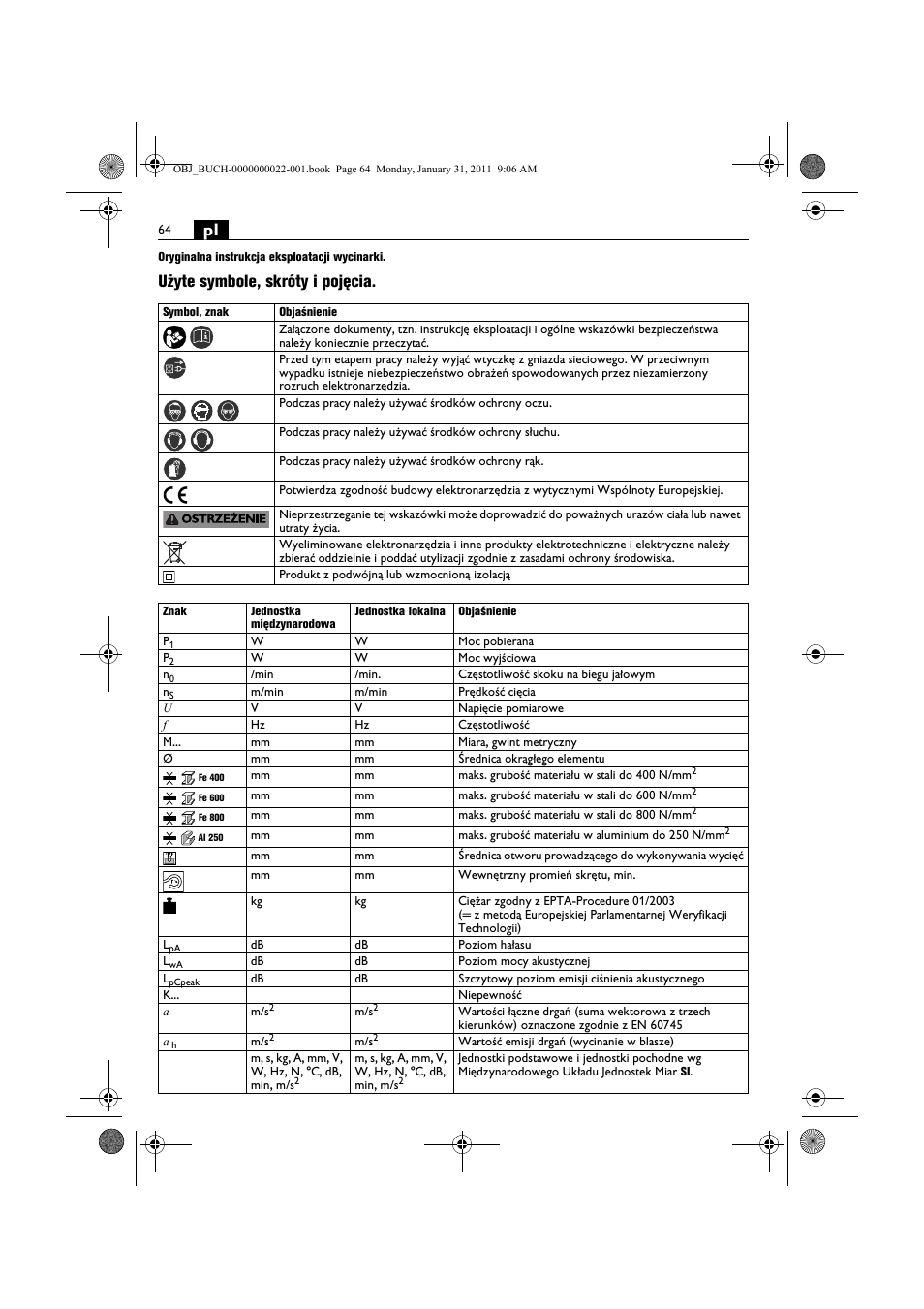 Użyte symbole, skróty i pojęcia | Fein BLK5.0 User Manual | Page 64 / 118