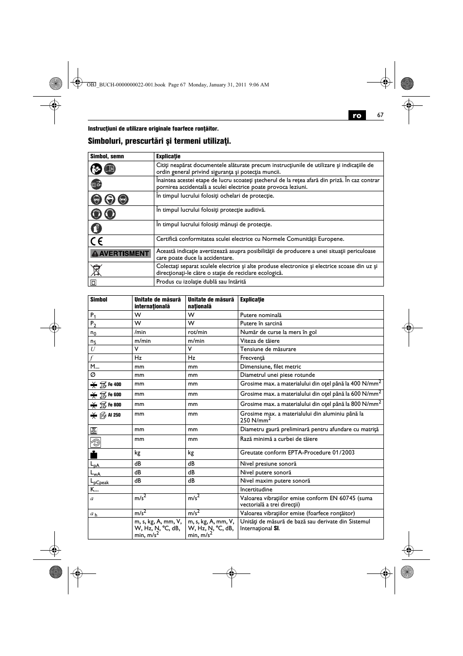 Simboluri, prescurtări şi termeni utilizaţi | Fein BLK5.0 User Manual | Page 67 / 118