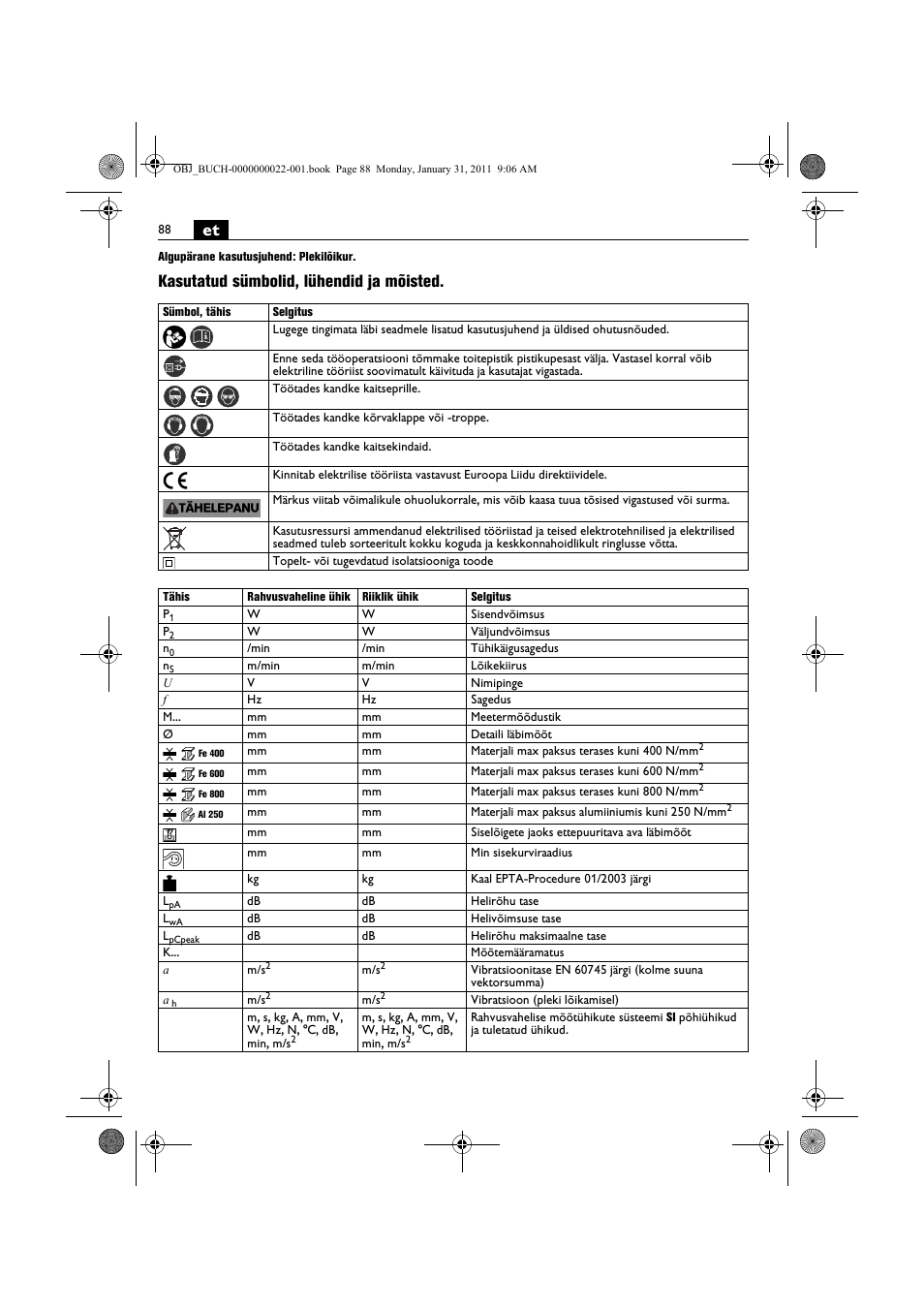 Kasutatud sümbolid, lühendid ja mõisted | Fein BLK5.0 User Manual | Page 88 / 118
