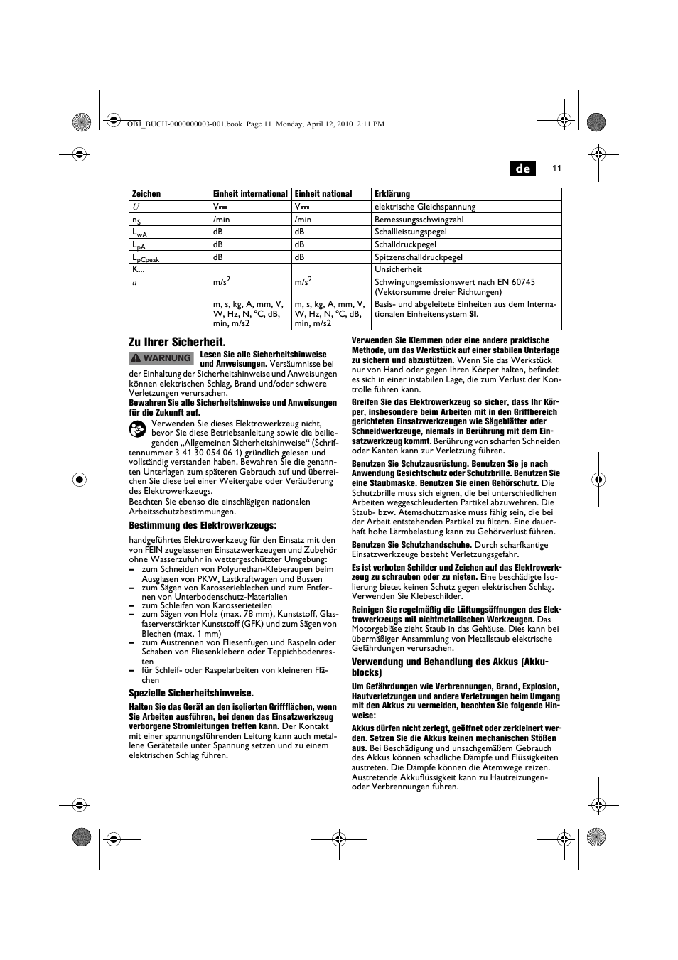 De zu ihrer sicherheit | Fein AFSC 18 User Manual | Page 11 / 148