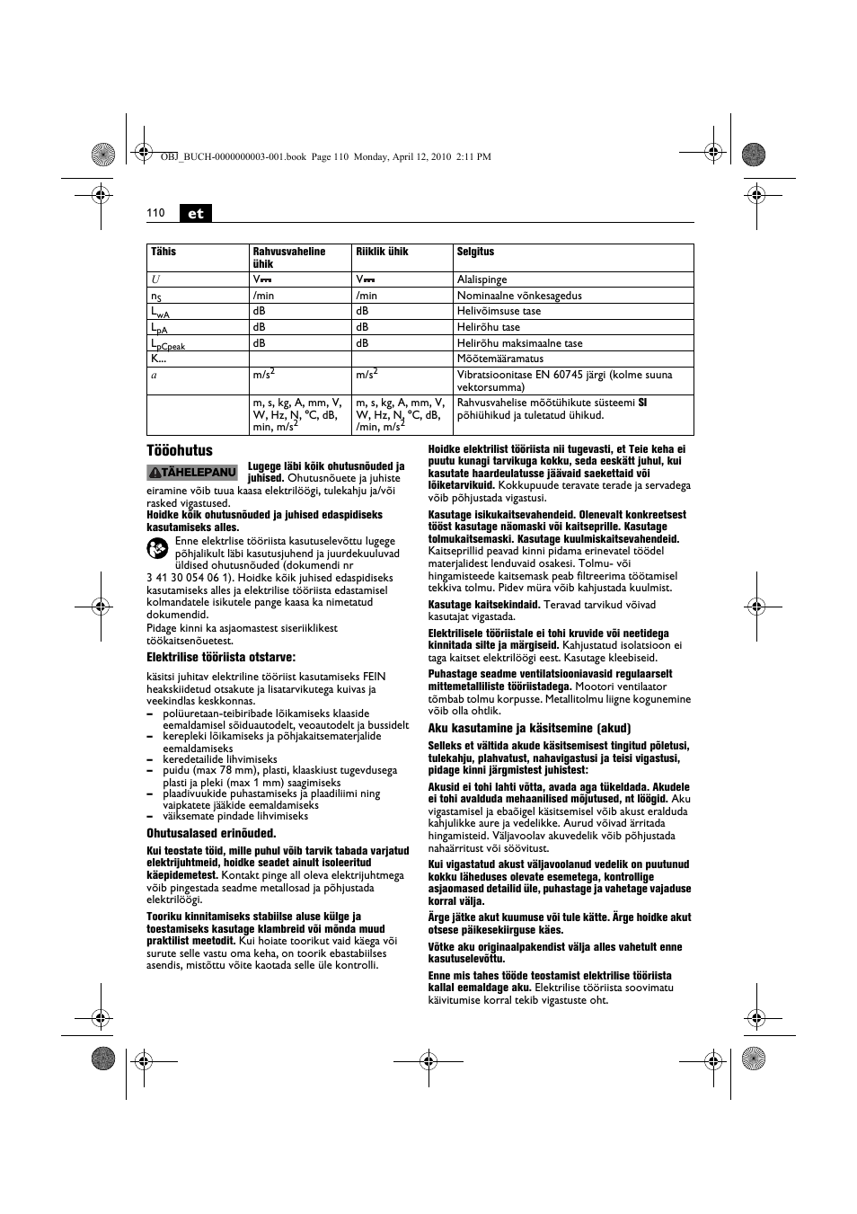 Et tööohutus | Fein AFSC 18 User Manual | Page 110 / 148