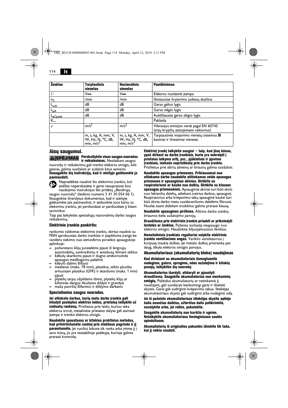 Lt jūsų saugumui | Fein AFSC 18 User Manual | Page 114 / 148