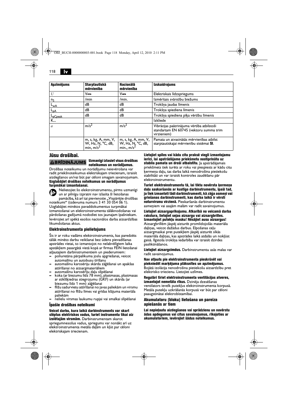 Lv jūsu drošībai | Fein AFSC 18 User Manual | Page 118 / 148