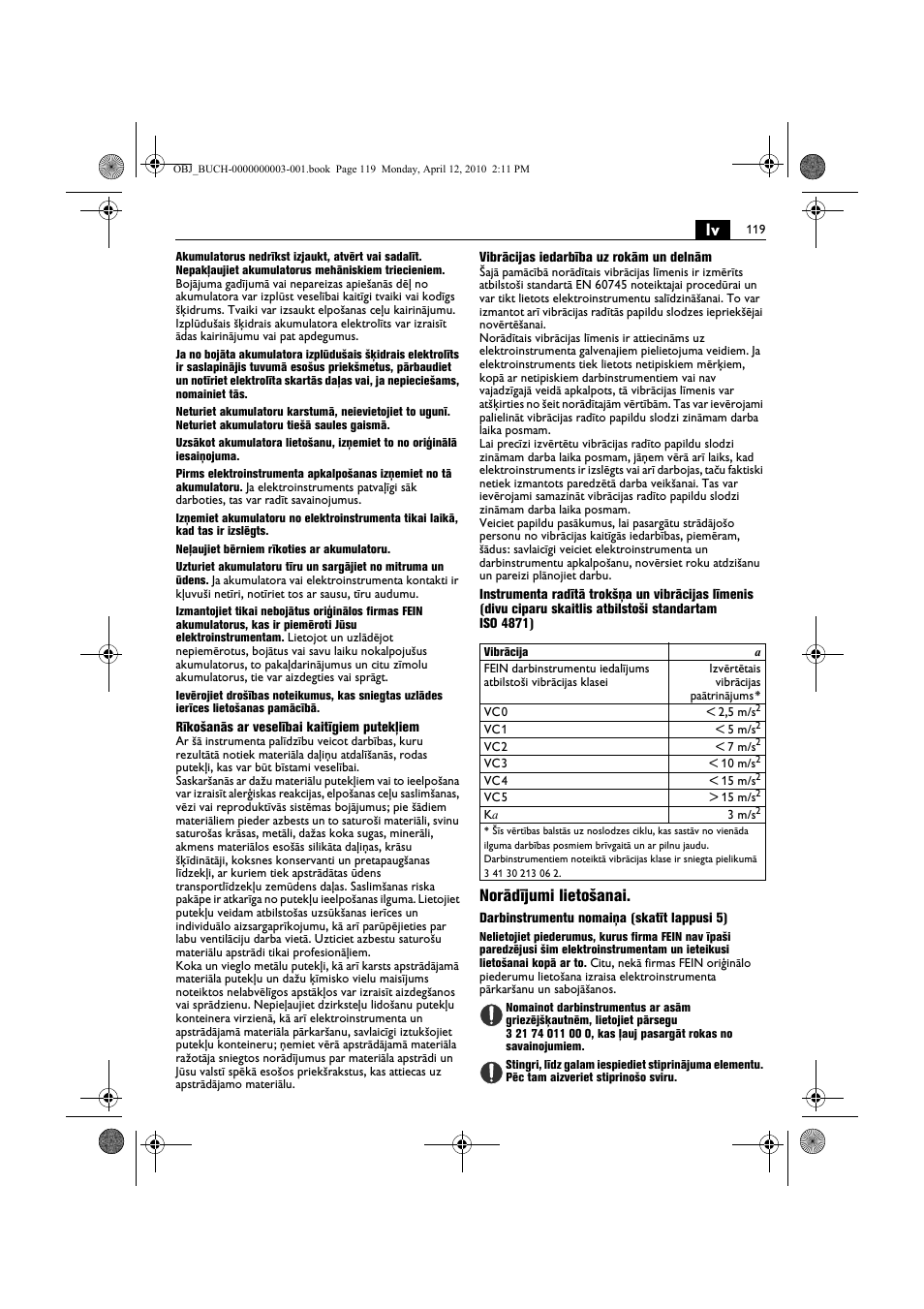 Norādījumi lietošanai | Fein AFSC 18 User Manual | Page 119 / 148