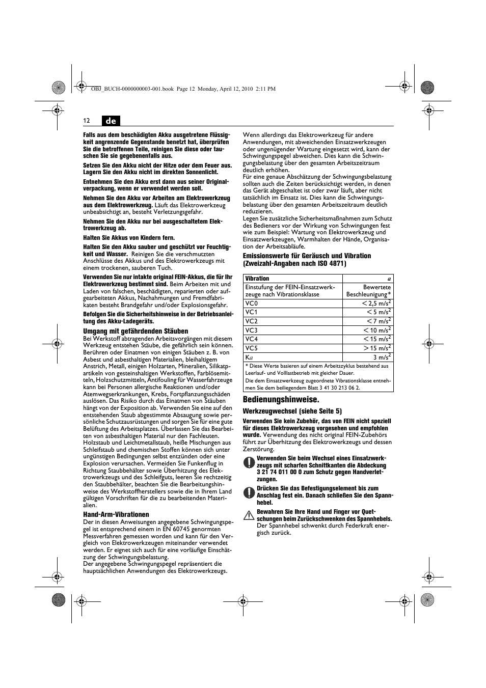 Bedienungshinweise | Fein AFSC 18 User Manual | Page 12 / 148