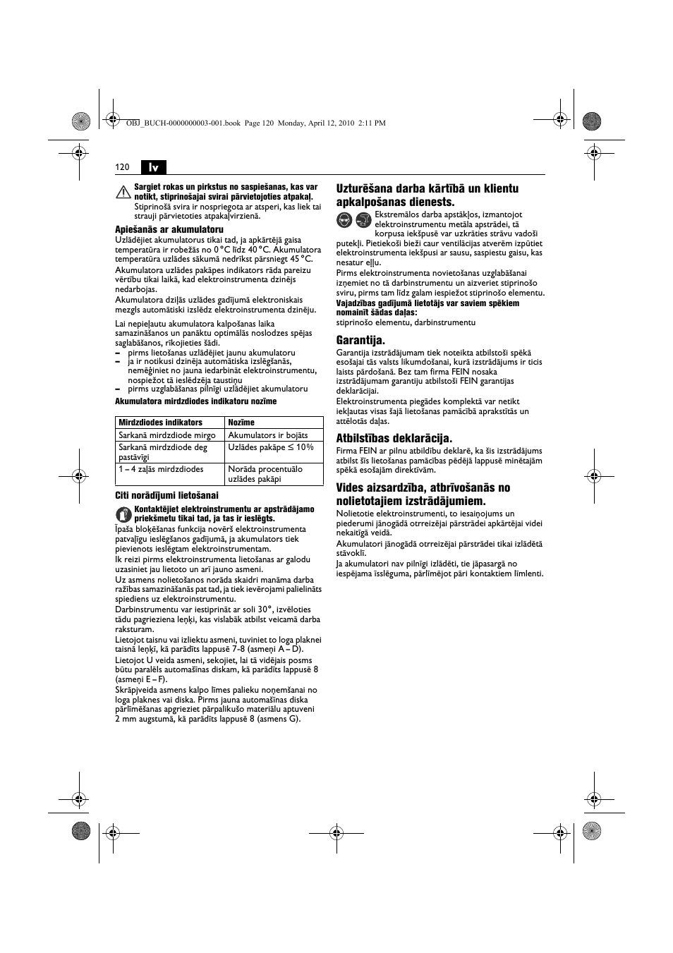 Garantija, Atbilstības deklarācija | Fein AFSC 18 User Manual | Page 120 / 148