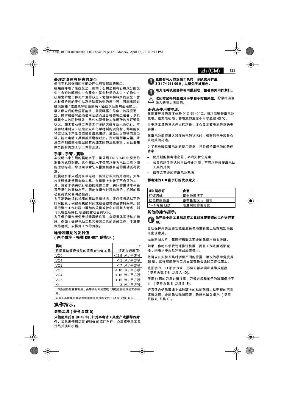 Zh (cm), 操作指示 | Fein AFSC 18 User Manual | Page 123 / 148