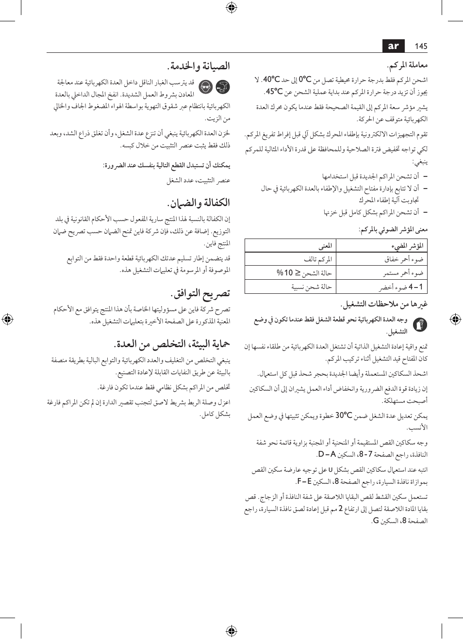 ةمدلخاو ةنايصلا, نماضلاو ةلافكلا, قفاوتلا حيصرت | ةدعلا نم صلختلا ،ةئيبلا ةياحم | Fein AFSC 18 User Manual | Page 145 / 148