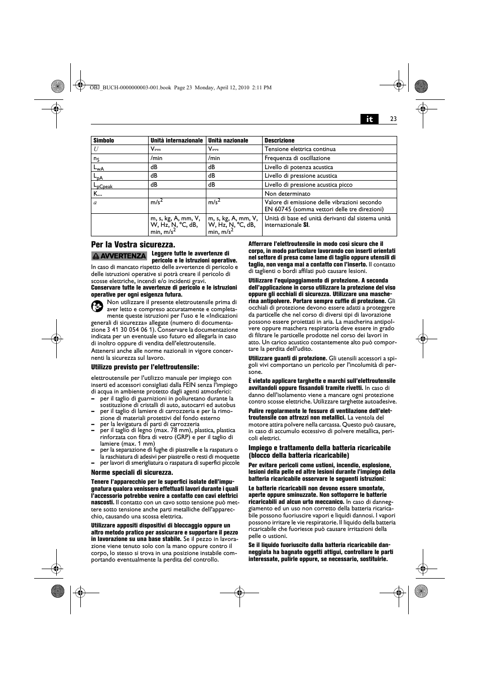It per la vostra sicurezza | Fein AFSC 18 User Manual | Page 23 / 148