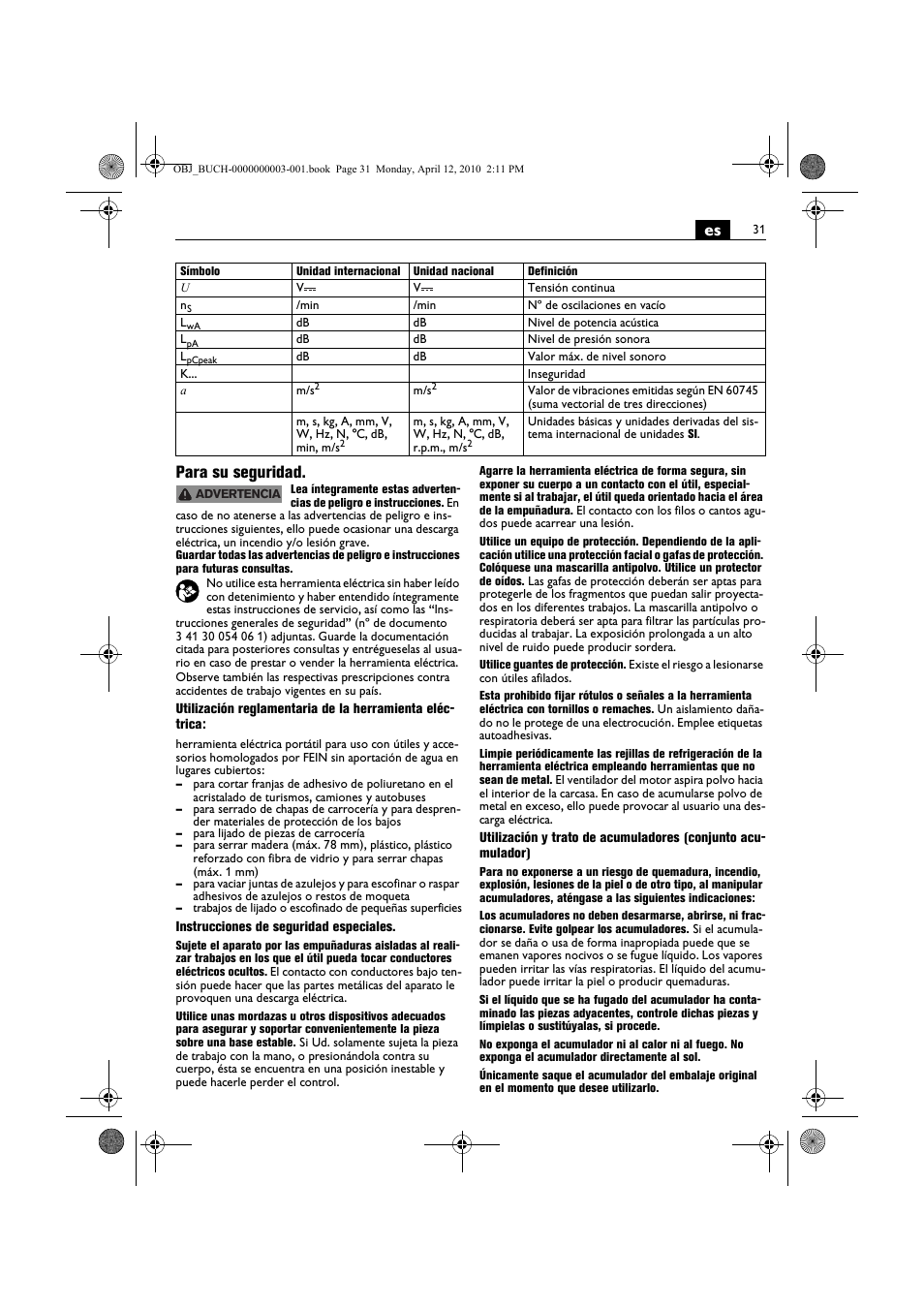 Es para su seguridad | Fein AFSC 18 User Manual | Page 31 / 148