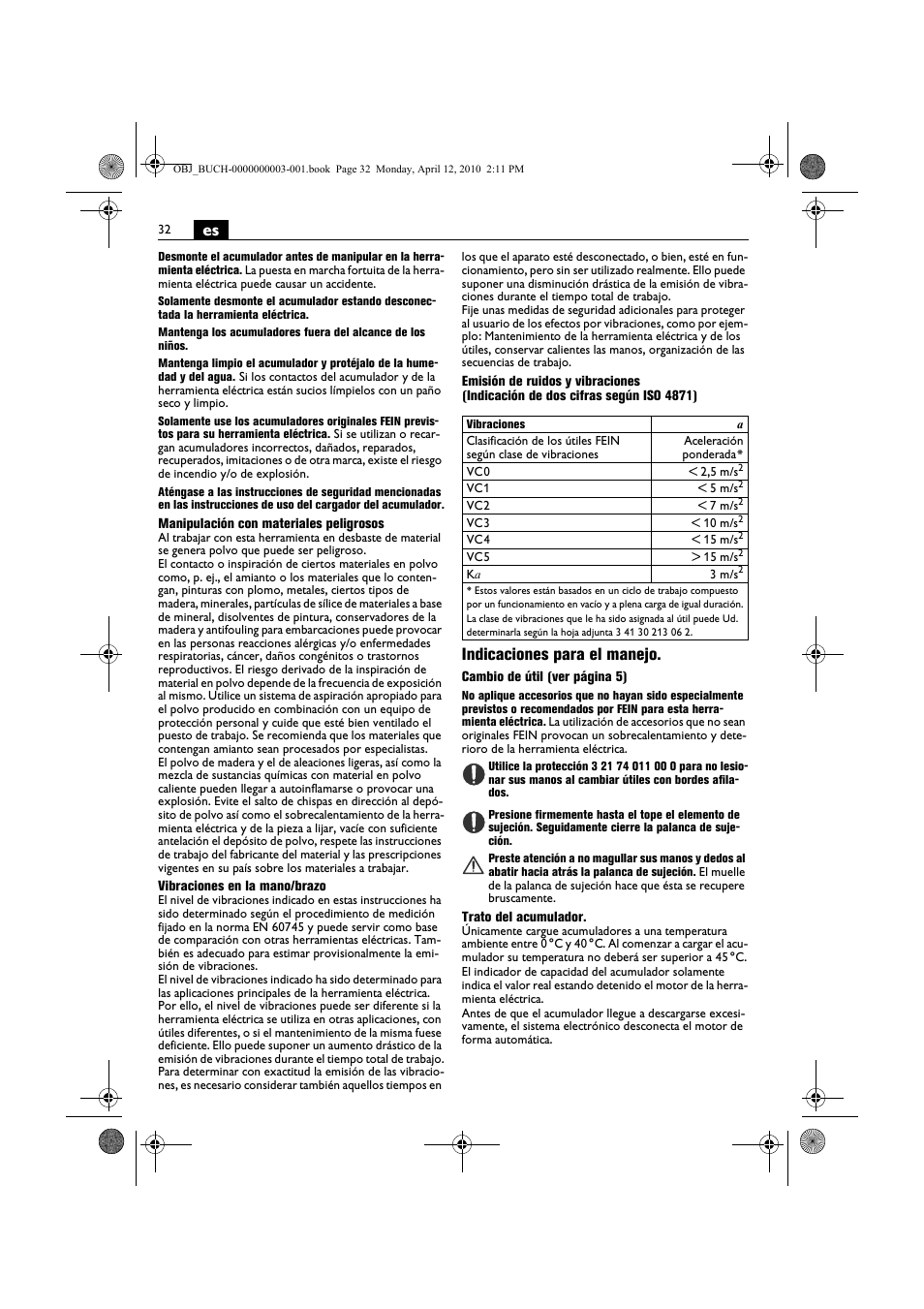 Indicaciones para el manejo | Fein AFSC 18 User Manual | Page 32 / 148