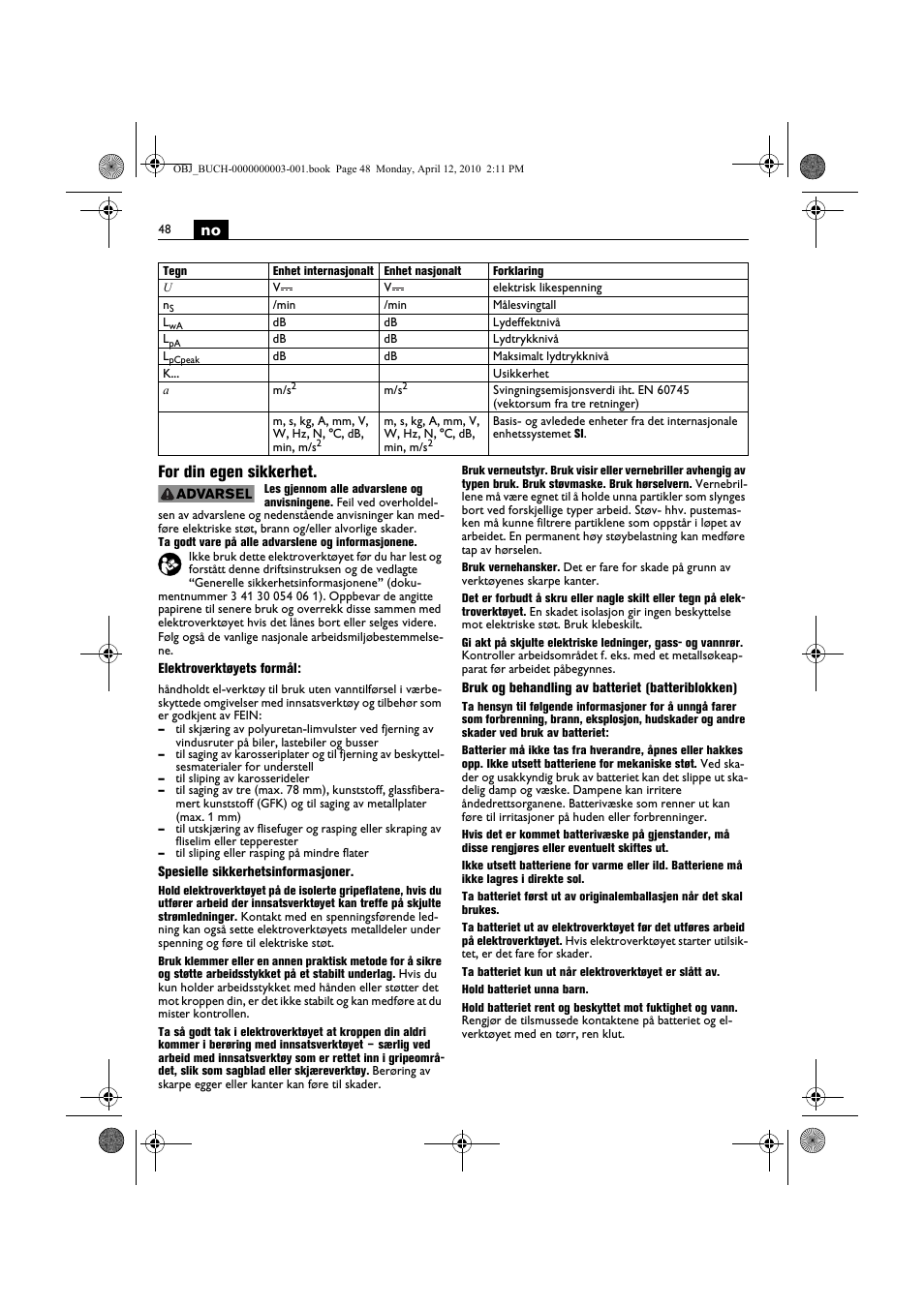 No for din egen sikkerhet | Fein AFSC 18 User Manual | Page 48 / 148