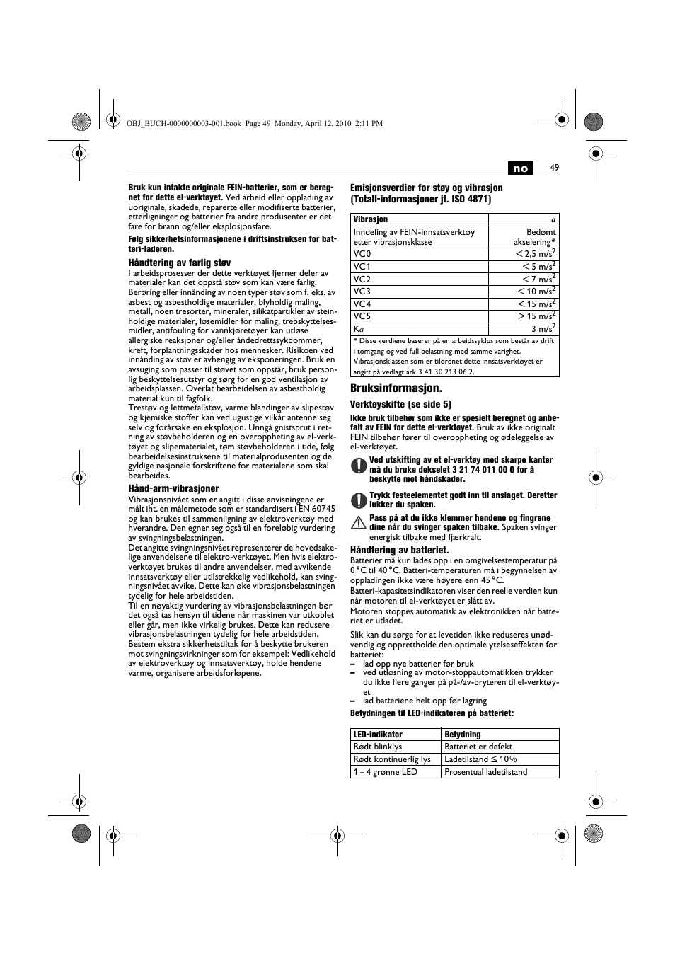 Bruksinformasjon | Fein AFSC 18 User Manual | Page 49 / 148