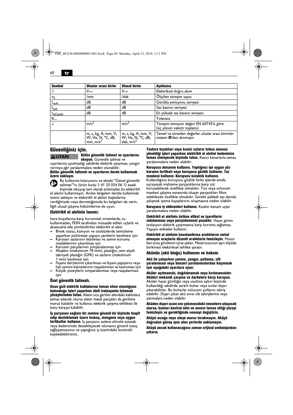 Tr güvenliğiniz için | Fein AFSC 18 User Manual | Page 60 / 148