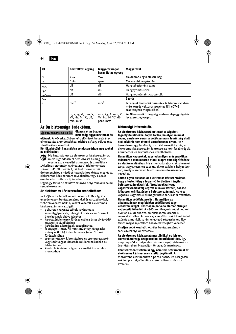 Hu az ön biztonsága érdekében | Fein AFSC 18 User Manual | Page 64 / 148