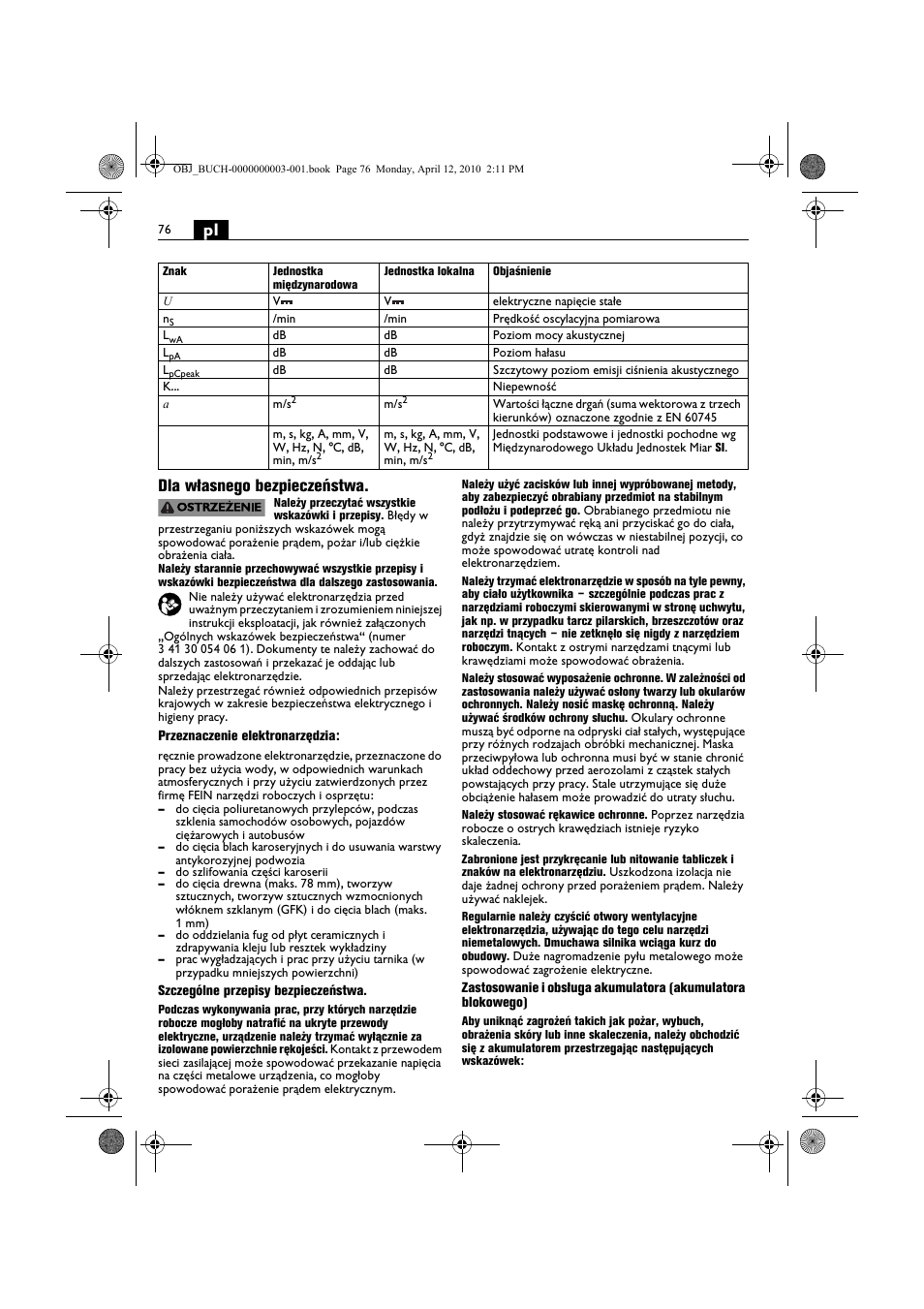 Pl dla własnego bezpieczeństwa | Fein AFSC 18 User Manual | Page 76 / 148