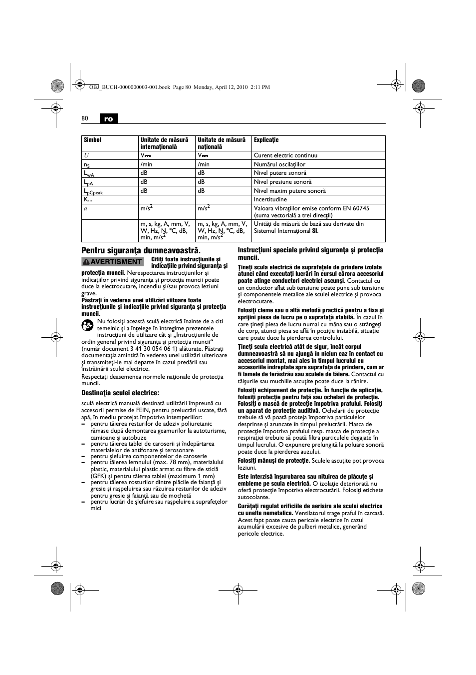 Ro pentru siguranţa dumneavoastră | Fein AFSC 18 User Manual | Page 80 / 148