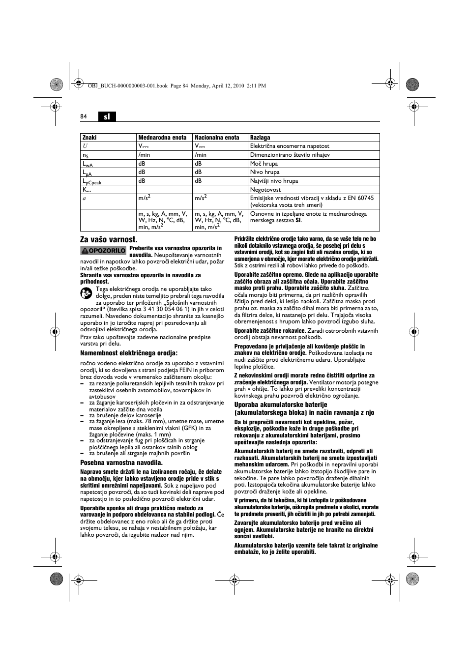 Sl za vašo varnost | Fein AFSC 18 User Manual | Page 84 / 148