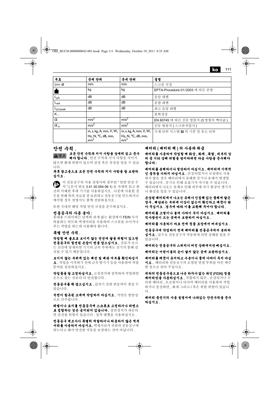 안전 수칙 | Fein ASCS_6.3 User Manual | Page 111 / 125