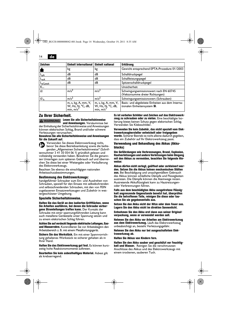 De zu ihrer sicherheit | Fein ASCS_6.3 User Manual | Page 14 / 125