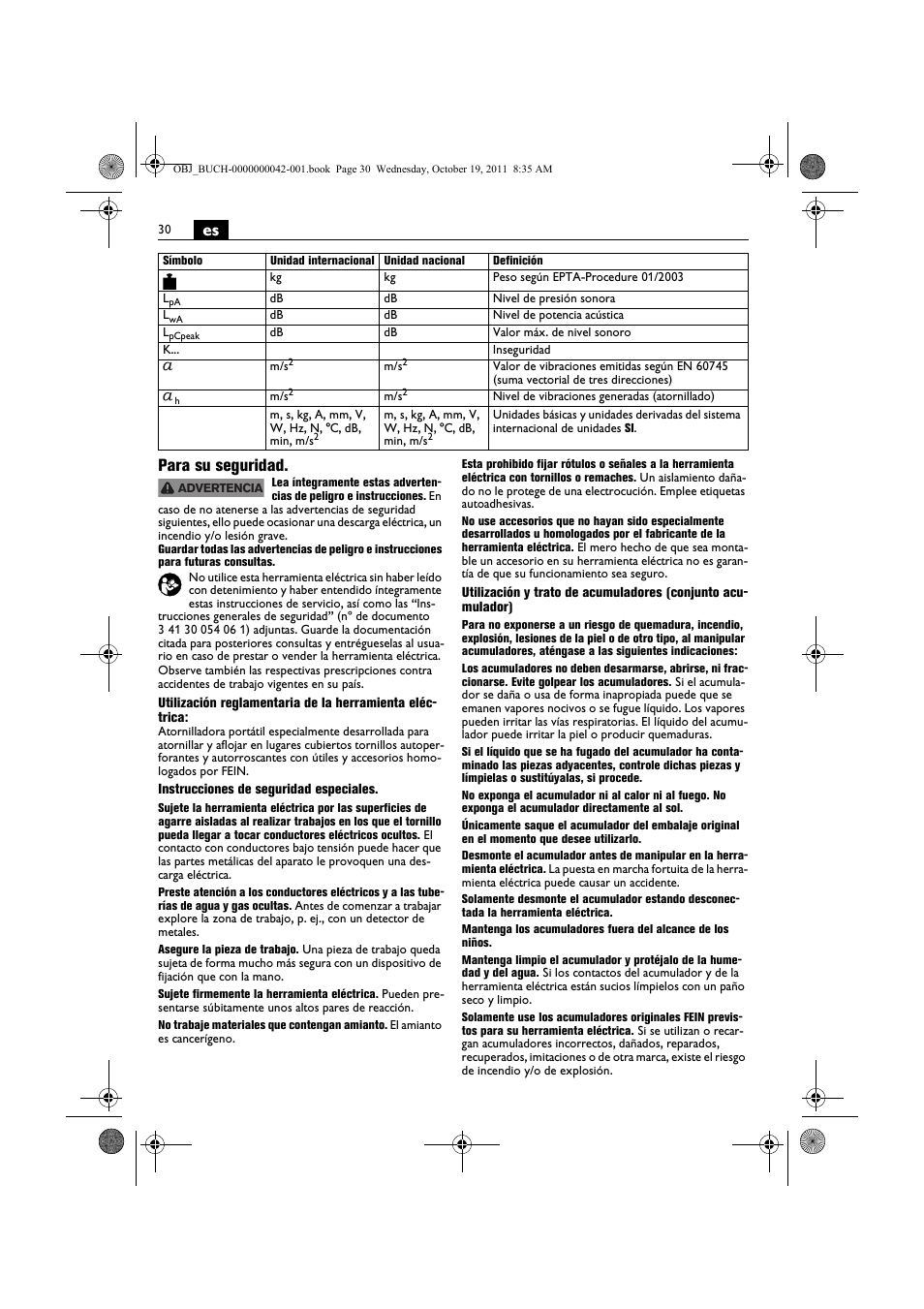 Es para su seguridad | Fein ASCS_6.3 User Manual | Page 30 / 125